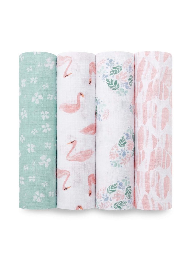 aden + anais Essentials Muslin Swaddle Blankets for Baby Girls and Boys, Newborn Receiving Blanket for Swaddling, 100% Cotton Baby Swaddle Wrap, 4 Pack, Floral, Briar Rose