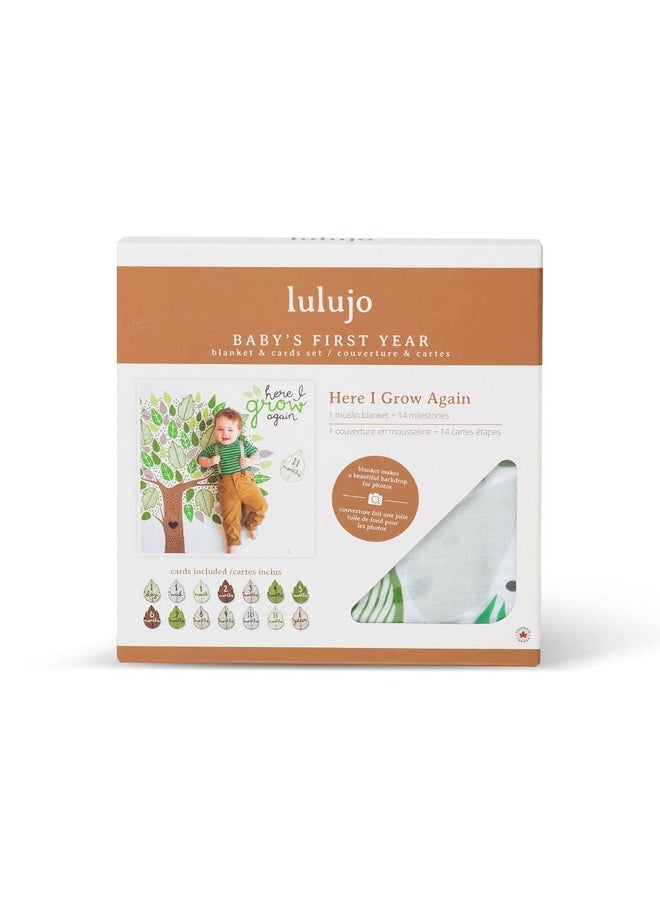 lulujo Baby’s First Year Milestone Blanket and Card Set | 40in x 40in (Here I Grow Again)