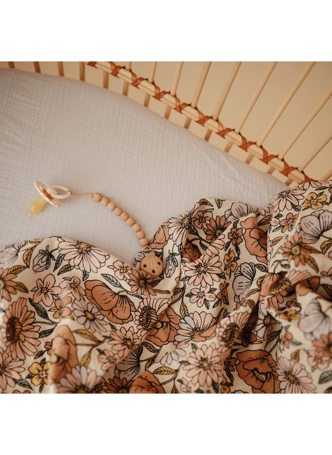 mushie Muslin Baby Swaddle Blanket | 100% Organic Cotton (Retro Flowers)