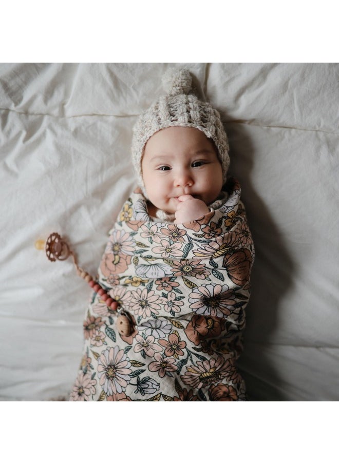mushie Muslin Baby Swaddle Blanket | 100% Organic Cotton (Retro Flowers)