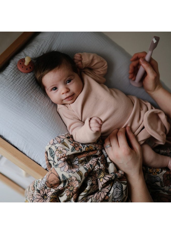 mushie Muslin Baby Swaddle Blanket | 100% Organic Cotton (Retro Flowers)