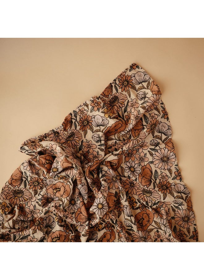 mushie Muslin Baby Swaddle Blanket | 100% Organic Cotton (Retro Flowers)