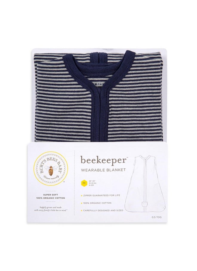 Burt's Bees Baby Baby Beekeeper Wearable Blanket, 100% Organic Cotton, Swaddle Transition Sleeping Bag, Midnight Stripe, Large