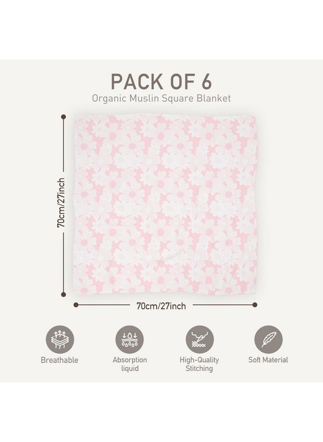 GLLQUEN BABY Receiving Blanket Boy Cotton Muslin Swaddle Blankets Girl Newborn Squares Breathable & Soft Thin Baby Blankets Cloths Double Absorbent Infant Swaddling Wrap - 6 Pack (Rosebud)