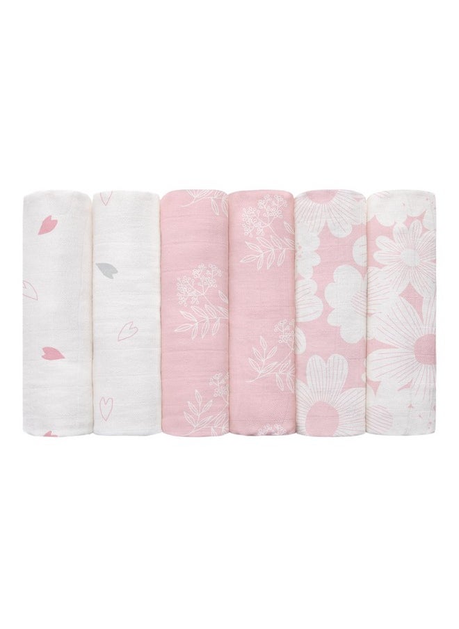 GLLQUEN BABY Receiving Blanket Boy Cotton Muslin Swaddle Blankets Girl Newborn Squares Breathable & Soft Thin Baby Blankets Cloths Double Absorbent Infant Swaddling Wrap - 6 Pack (Rosebud)