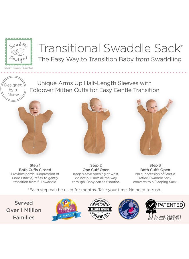 SwaddleDesigns Transitional Swaddle Sack with Arms Up Half-Length Sleeves and Mitten Cuffs, Small, 0-3 Months, 6-14 lbs, Heathered Butterum (Arms Up Swaddle, Transition Swaddle Sleep Sack)