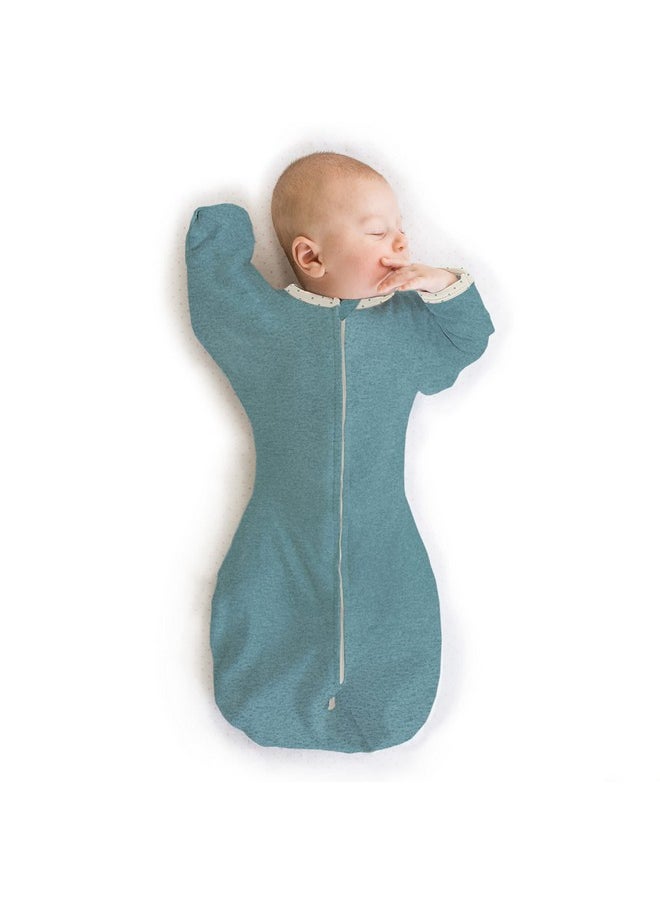 SwaddleDesigns Transitional Swaddle Sack with Arms Up Half-Length Sleeves and Mitten Cuffs, Heathered Teal with Polka Dot Trim, Medium, 3-6 Mo, 14-21 lbs (Better Sleep, Easy Swaddle Transition)