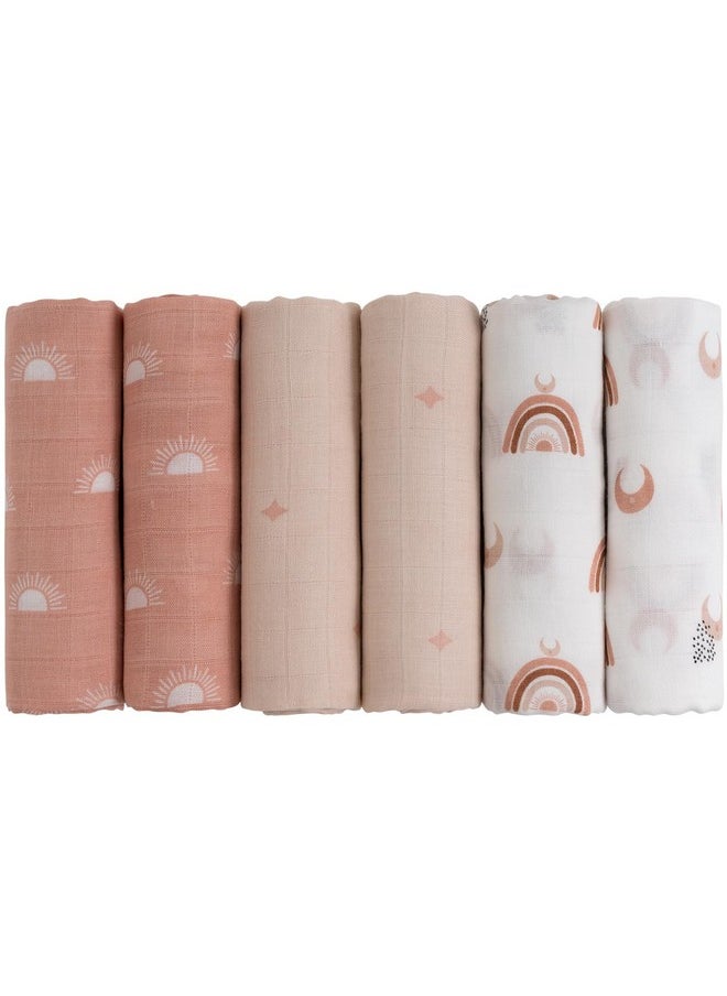 GLLQUEN BABY Receiving Blanket Boy Cotton Muslin Swaddle Blankets Girl Newborn Squares Breathable & Soft Thin Baby Blankets Cloths Double Absorbent Infant Swaddling Wrap - 6 Pack (Sun)