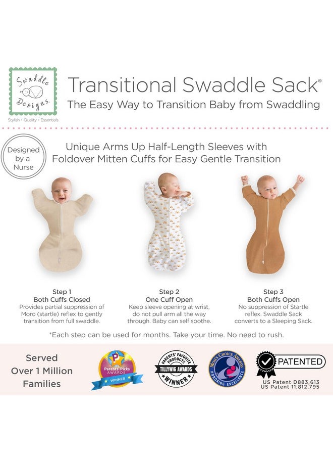 SwaddleDesigns Transitional Swaddle Sack with Arms Up Half-Length Sleeves and Mitten Cuffs, Medium, 3-6 Months, 14-21 lb, Watercolor Sunny Days (Arms Up Swaddle, Transition Swaddle Sleep Sack)