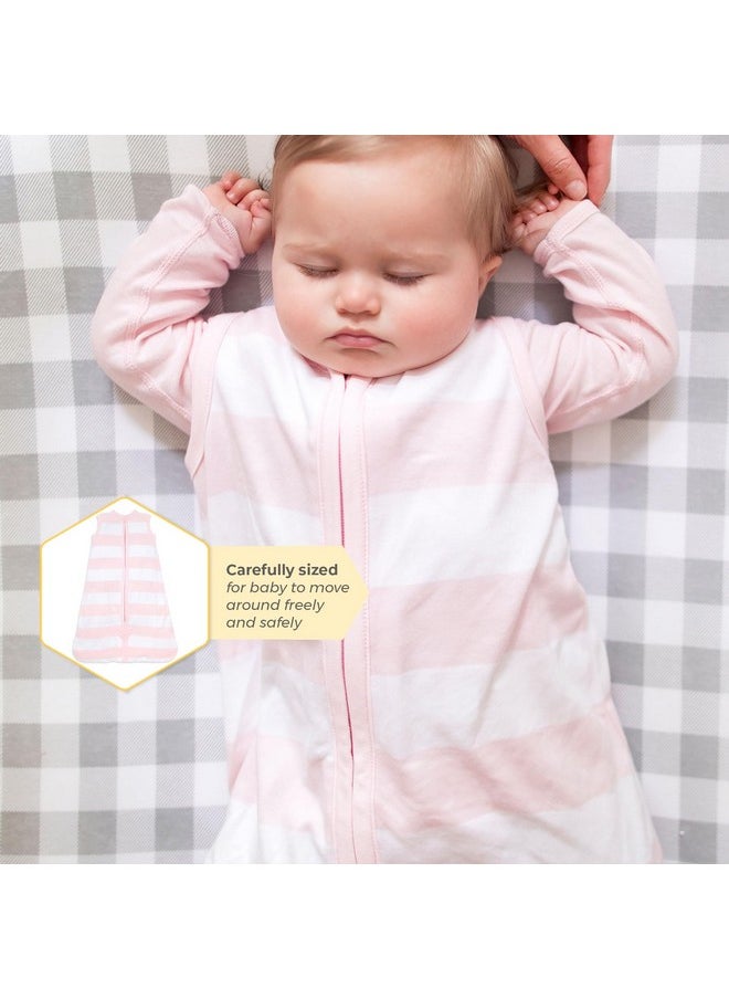 Burt's Bees Baby Baby Beekeeper Wearable Blanket, 100% Organic Cotton, Swaddle Transition Sleeping Bag, Rugby Stripe Blossom, Small