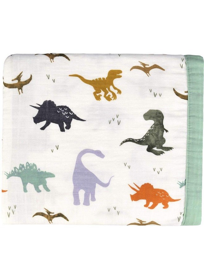 Little Jump Dinosaur Muslin Blanket Baby Quilt - Silky Soft and Breathable Crib Blanket for Daycare - Large 47