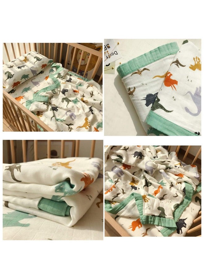 Little Jump Dinosaur Muslin Blanket Baby Quilt - Silky Soft and Breathable Crib Blanket for Daycare - Large 47