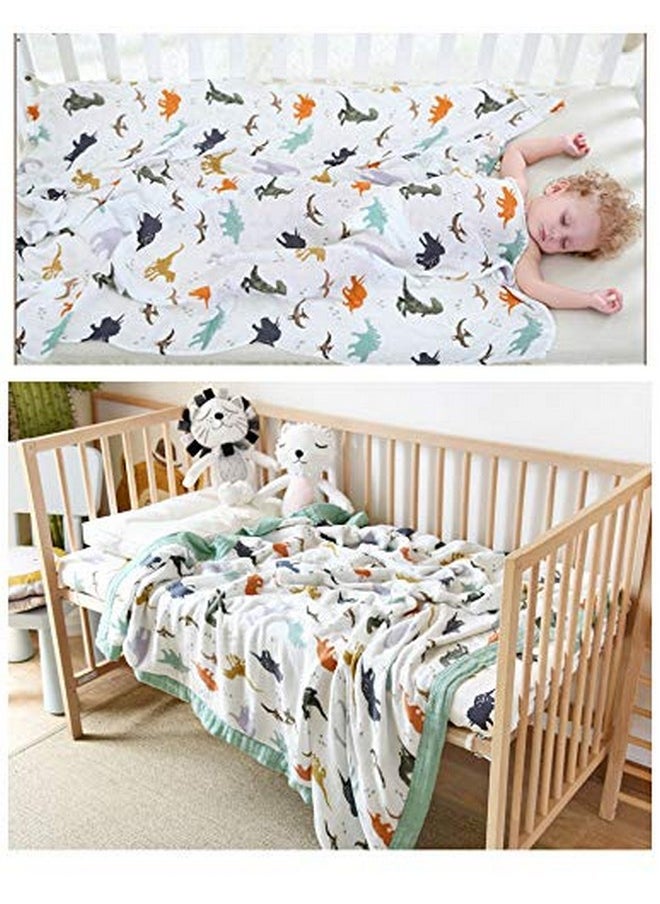 Little Jump Dinosaur Muslin Blanket Baby Quilt - Silky Soft and Breathable Crib Blanket for Daycare - Large 47