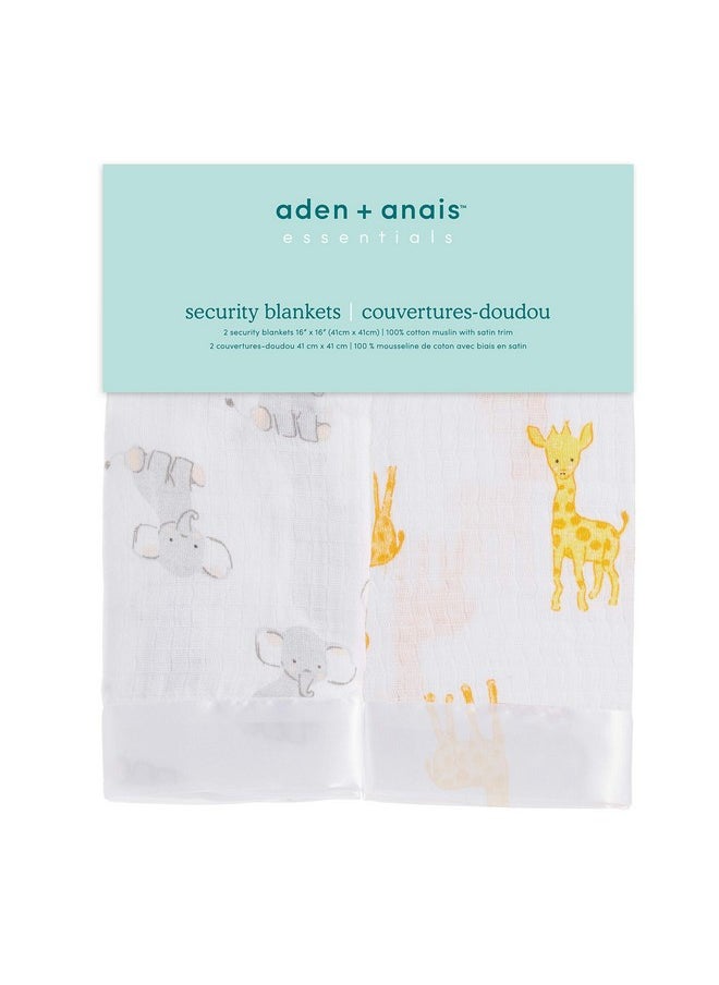 aden + anais Essentials Issie Security Blanket, Super Soft 100% Cotton Muslin, 2 Pack, Safari Babes