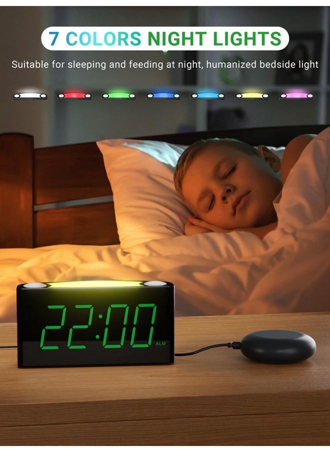 Extra Loud Vibrating Alarm Clock with Bed Shaker for Heavy Sleeper Deaf Hard of Hearing, Large LED Display Digital Clock for Bedroom,Dimmer,Night Light,USB Phone Charger,Battery Backup,Senior Teen Kid