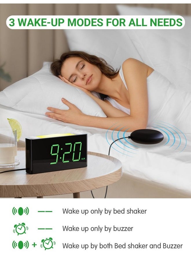 Extra Loud Vibrating Alarm Clock with Bed Shaker for Heavy Sleeper Deaf Hard of Hearing, Large LED Display Digital Clock for Bedroom,Dimmer,Night Light,USB Phone Charger,Battery Backup,Senior Teen Kid
