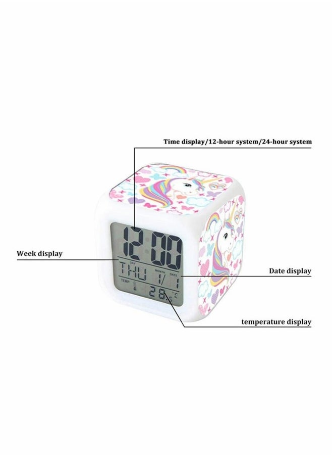 Kids Alarm Clocks, Digital Wake Up Clock 7 Colors Changing Light Bedside Clock with 8 Alarm Sounds Date Calendar Temperature