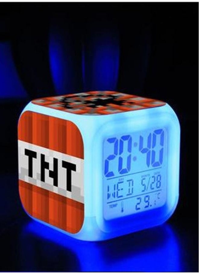 Minecraft TNT Pattern Night Light with Alarm Clock  Display Temperature and Date