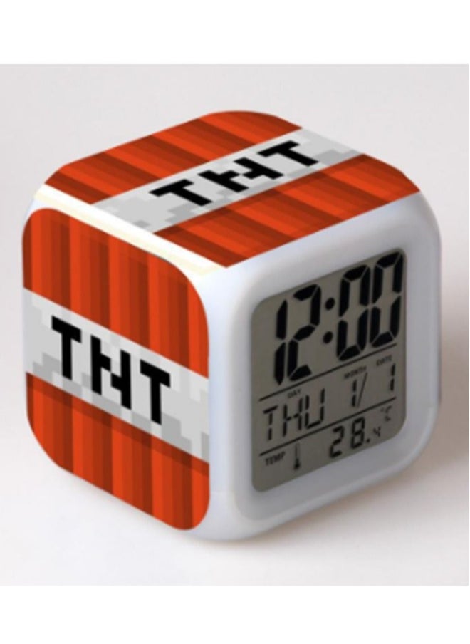 Minecraft TNT Pattern Night Light with Alarm Clock  Display Temperature and Date