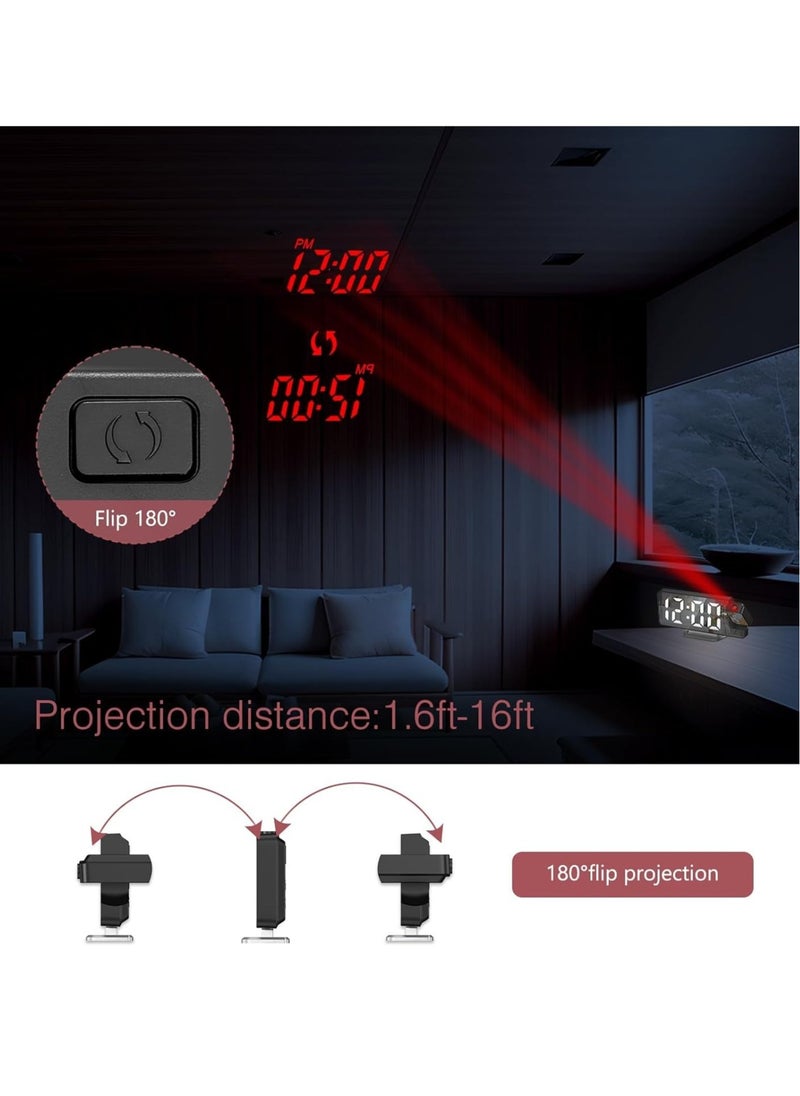 LED Projection Alarm Clock – Large 7.9'' Display with Rotatable Projection, Temperature Display, Adjustable Brightness, and Snooze Feature