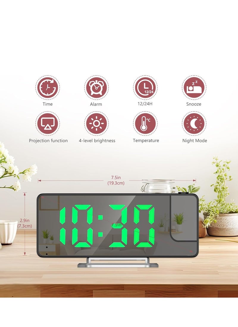 LED Projection Alarm Clock – Large 7.9'' Display with Rotatable Projection, Temperature Display, Adjustable Brightness, and Snooze Feature