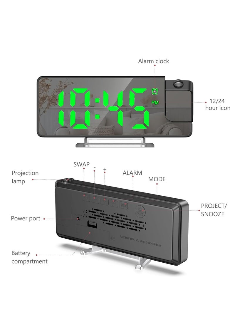 LED Projection Alarm Clock – Large 7.9'' Display with Rotatable Projection, Temperature Display, Adjustable Brightness, and Snooze Feature