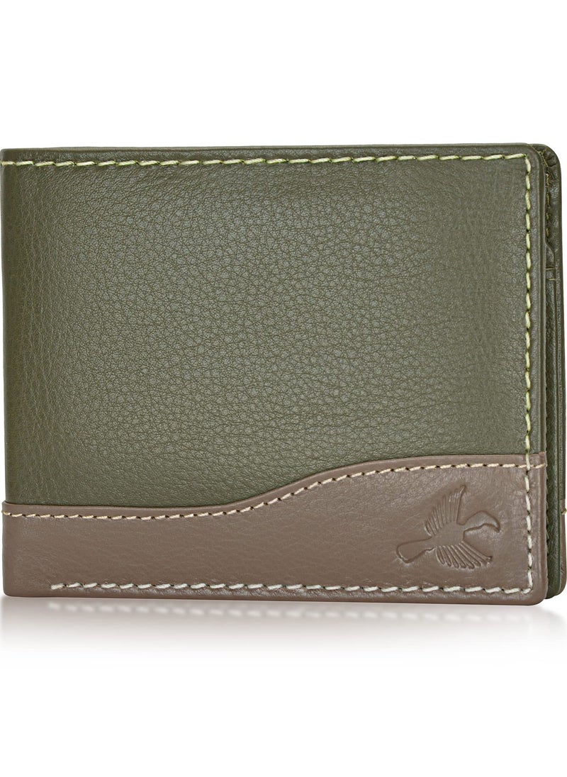 HORNBULL Men's Buttler Green Genuine Leather RFID Blocking Wallet for Men