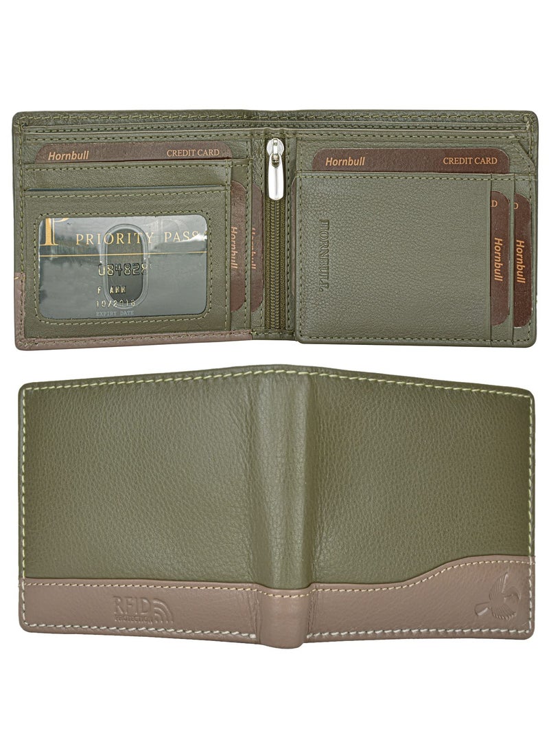 HORNBULL Men's Buttler Green Genuine Leather RFID Blocking Wallet for Men