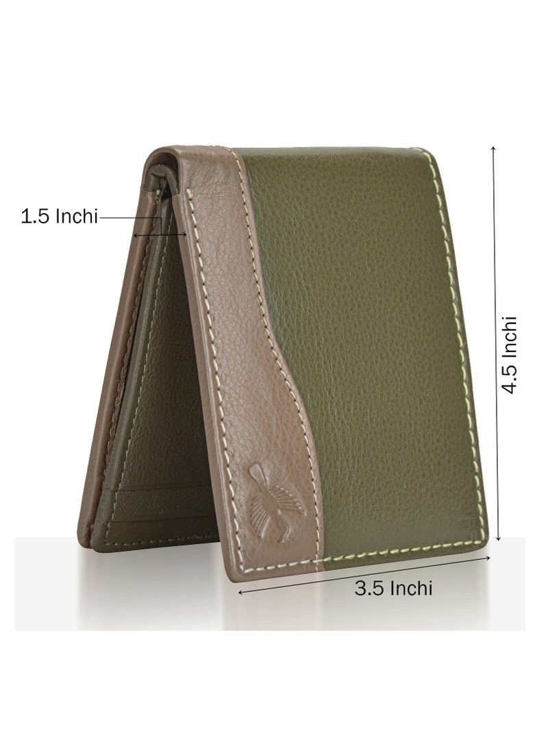 HORNBULL Men's Buttler Green Genuine Leather RFID Blocking Wallet for Men