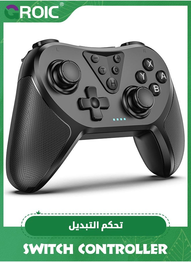 Black Switch Controllers, Wireless Switch Pro Controller for Switch/Switch Lite/Switch OLED, Enhanced Switch Remote with 6-Axis Gyro, Adjustable Dual Turbo Vibration, Non-Slip, Rechargeable