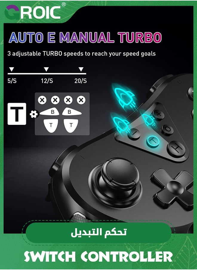 Black Switch Controllers, Wireless Switch Pro Controller for Switch/Switch Lite/Switch OLED, Enhanced Switch Remote with 6-Axis Gyro, Adjustable Dual Turbo Vibration, Non-Slip, Rechargeable