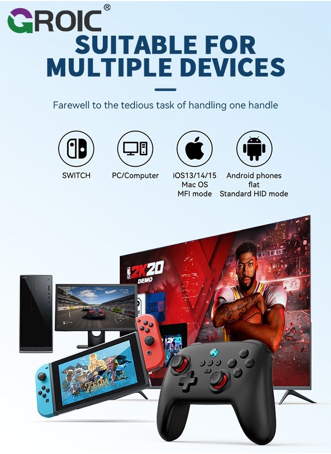 Switch Controllers Compatible Switch/Lite/OLED with 6-axis Motion Control and Rumble Vibration,Turbo, ALPS Joysticks, Wireless Controller with Hall Effect Sensing Joystick