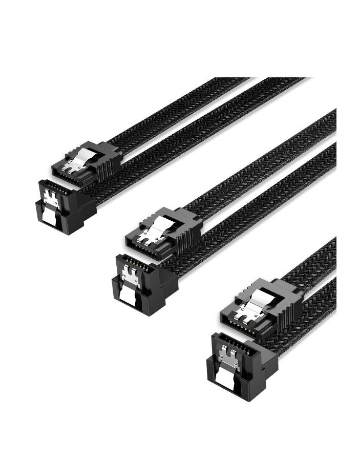 SATA Cable, 5 Pack 90° Straight to Right 6Gbps HDD SDD SATA Data Cable with Locking Latch 50cm 18 Inch for SATA HDD, SSD, CD Driver, CD Writer (Black)