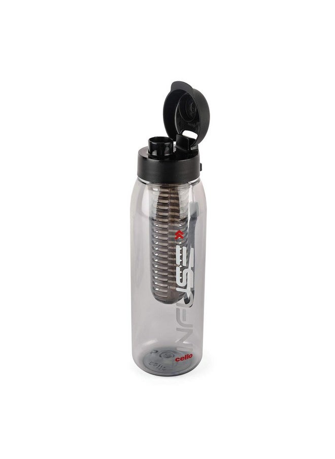 CELLO Infuse Plastic Water Bottle, 800 ml, Black, Set of 2 | Detox Bottle with Infuser Chamber | Leakproof Plastic Bottle with Wide Mouth Opening | Ideal for Gym, Office, Travel