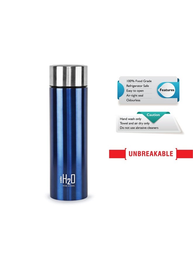 CELLO H2O Stainless Steel Water Bottle | Leak proof & break-proof | Lid is sealed by a silicone ring | Best Usage for Office/School/College/Gym/Picnic/Home/Fridge |1 Litre | Blue, Set of 4