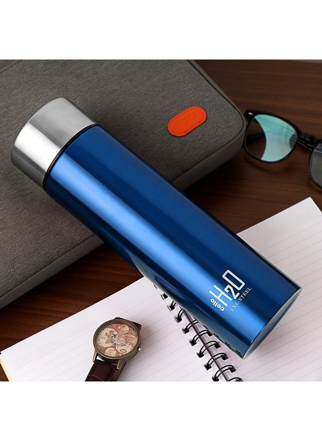 CELLO H2O Stainless Steel Water Bottle | Leak proof & break-proof | Lid is sealed by a silicone ring | Best Usage for Office/School/College/Gym/Picnic/Home/Fridge |1 Litre | Blue, Set of 4