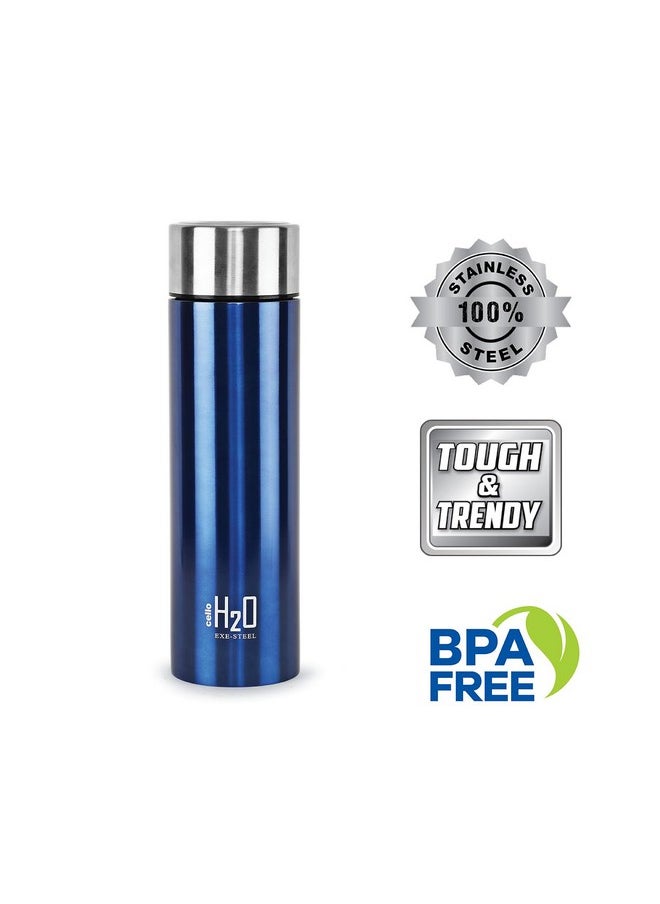 CELLO H2O Stainless Steel Water Bottle | Leak proof & break-proof | Lid is sealed by a silicone ring | Best Usage for Office/School/College/Gym/Picnic/Home/Fridge |1 Litre | Blue, Set of 4