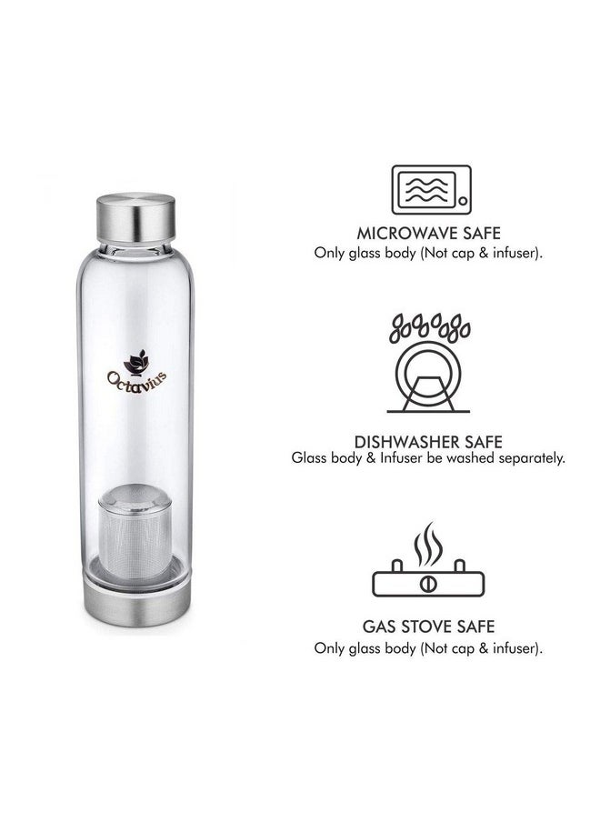 | Borosilicate Glass Bottle | Green Tea Bottle With Infuser - 520 Ml | Glass Infuser Water Bottle | Fruit Infuser Water Bottle | Tea Filter Strainer (520 Ml)