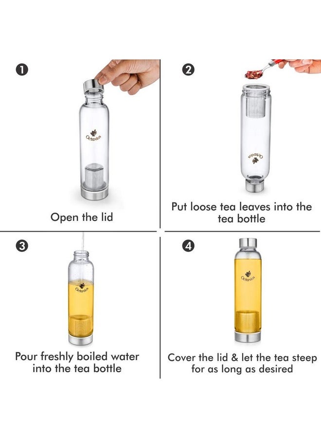 | Borosilicate Glass Bottle | Green Tea Bottle With Infuser - 520 Ml | Glass Infuser Water Bottle | Fruit Infuser Water Bottle | Tea Filter Strainer (520 Ml)