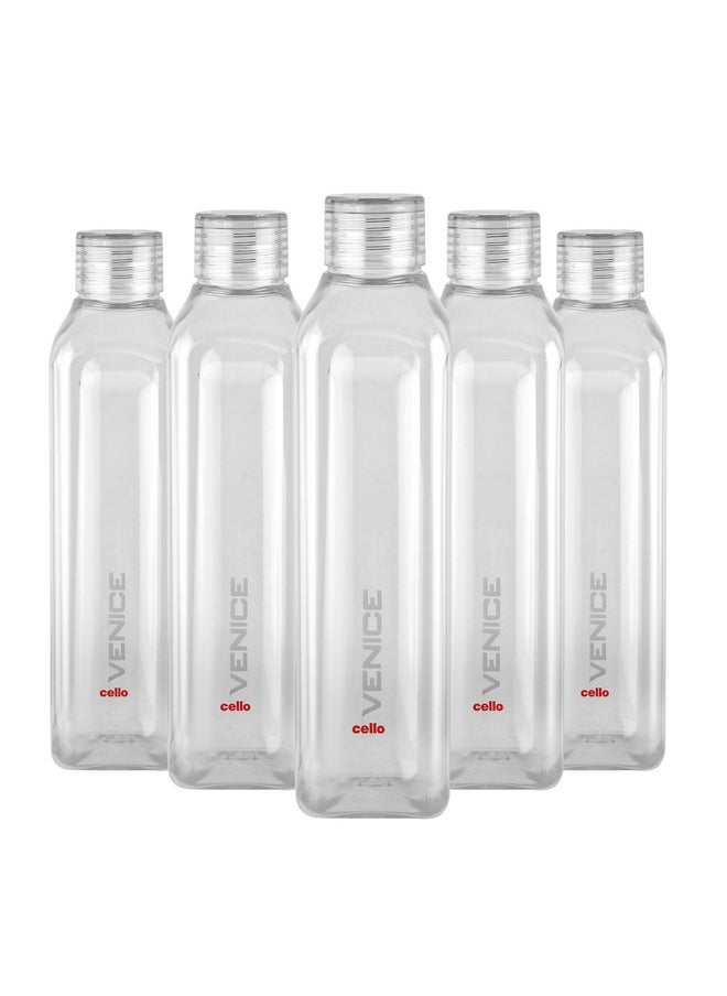 Venice Exclusive Edition Plastic Water Bottle Set, 1 Litre, Set Of 5, Clear