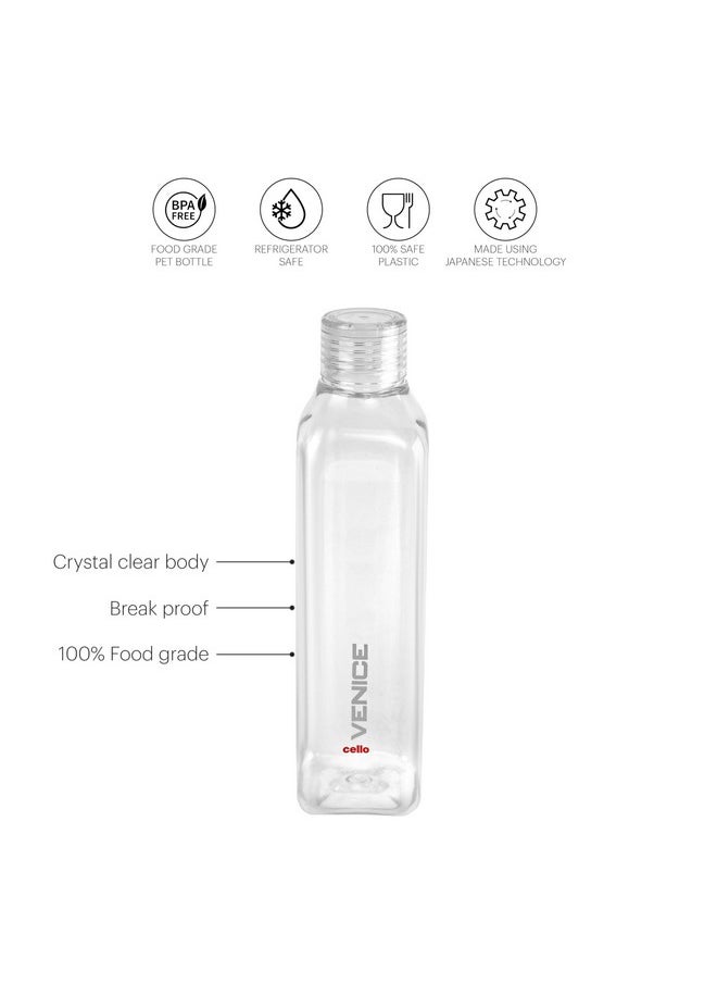 Venice Exclusive Edition Plastic Water Bottle Set, 1 Litre, Set Of 5, Clear