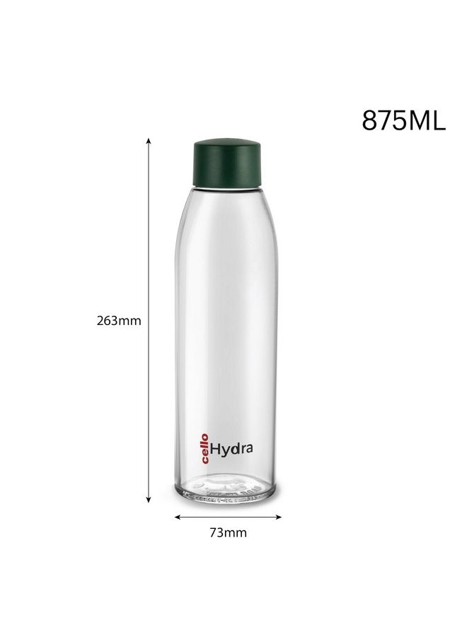 CELLO Hydra 900 Glass Fridge Water Bottle with Plastic Cap | Wide mouth & Break Resistant | Best Usage for Office/School/College/Picnic/Home/Fridge | 875ml, Olive Green