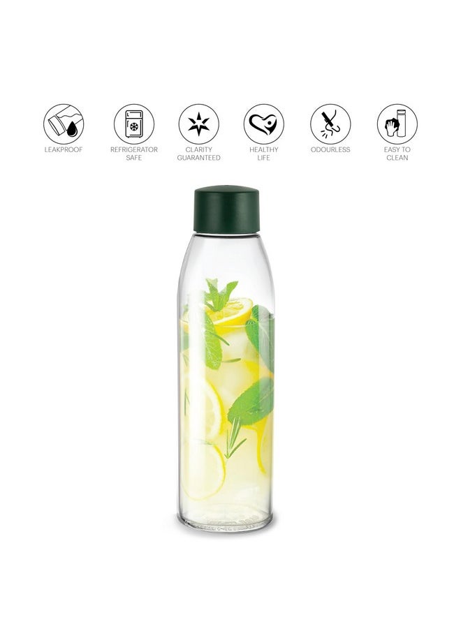 CELLO Hydra 900 Glass Fridge Water Bottle with Plastic Cap | Wide mouth & Break Resistant | Best Usage for Office/School/College/Picnic/Home/Fridge | 875ml, Olive Green