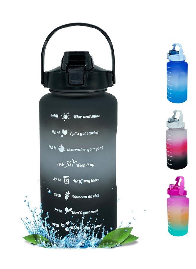 Of Quirk Plastic 2 Litre 3D Sticker Water Bottle With Straw, Unbreakable Sports Water Bottles With Handle, Leak Proof Drinks Bottle Bpa Free For Gym Fitness Outdoor Sports - Black/Grey/Black