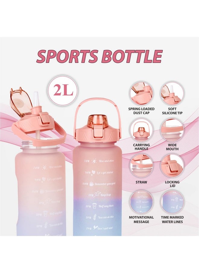 Of Quirk Plastic 2 Litre 3D Sticker Water Bottle With Straw, Unbreakable Sports Water Bottles With Handle, Leak Proof Drinks Bottle Bpa Free For Gym Fitness Outdoor Sports - Black/Grey/Black