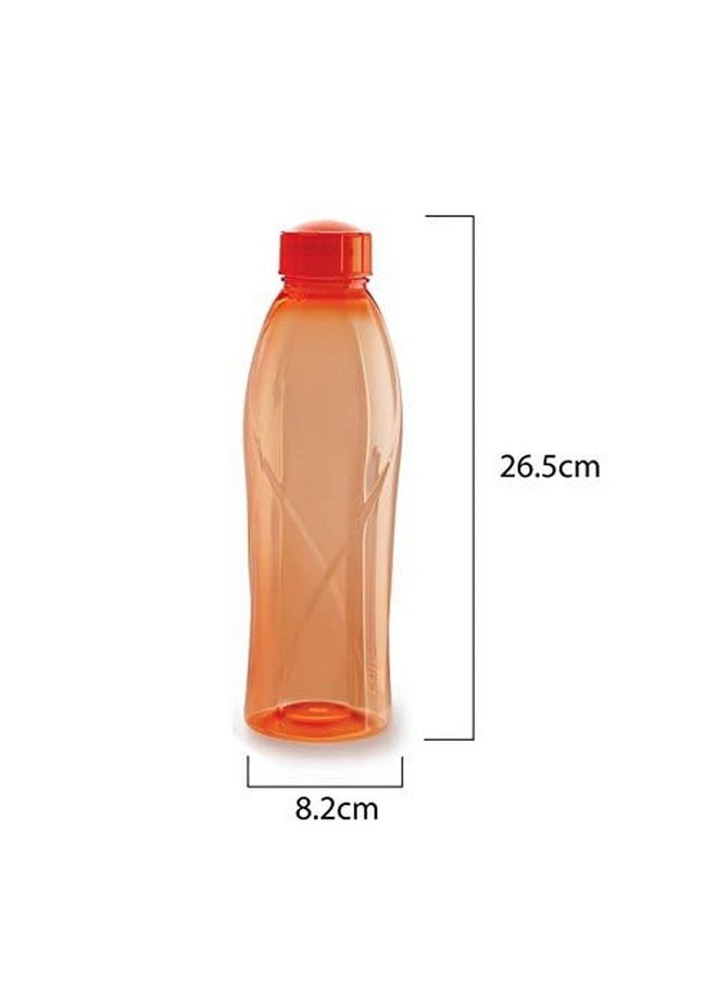 CELLO Texas PET Bottle | Leak proof and Break proof | Perfect for School, College, Work, and Outdoor adventures Water Bottle | 1 Litre, Set of 6 | Orange