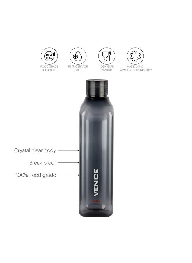 Cello Venice Plastic Water Bottle | Unbreakable and Hygienic | Perfect for staying hydrated at the school,college, work, gym and outdoor adventures Water Bottle | 1 Litre | Set of 3, Black