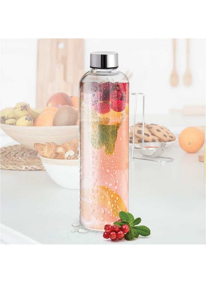 By Milton Clarion Borosilicate Glass Fridge Water Bottle With Leak-Proof Airtight Stainless Steel Lid, 760 Ml, Transparent For Hotel, Travel, Office, Home