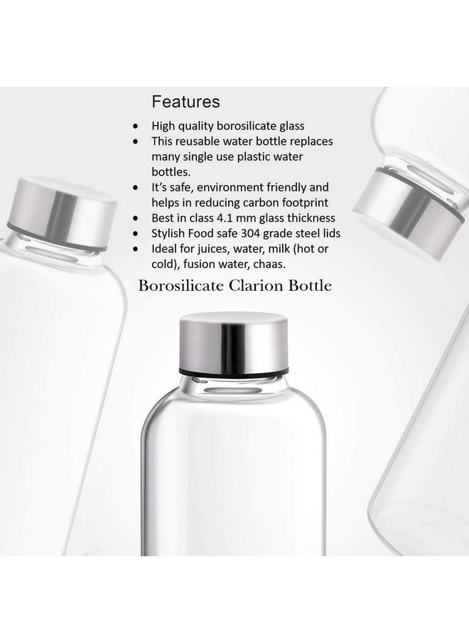 By Milton Clarion Borosilicate Glass Fridge Water Bottle With Leak-Proof Airtight Stainless Steel Lid, 760 Ml, Transparent For Hotel, Travel, Office, Home