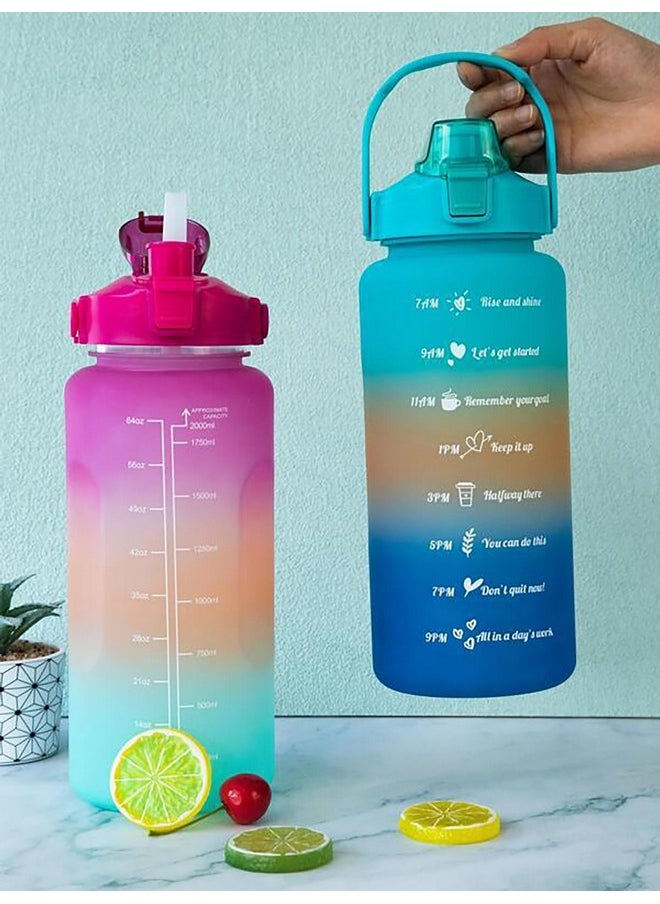 Of Quirk 2 Litre 3D Sticker Water Bottle With Straw,Unbreakable Sports Water Bottles With Handle,Leak Proof Drinks Bottle Bpa Free For Gym Fitness Outdoor Sports - Magenta/Orange/Green - Plastic